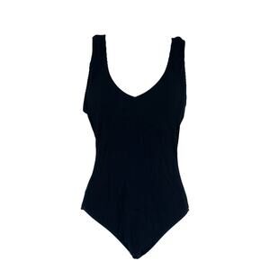 Classic Ribbed One Piece Swimsuit in Black Size Small